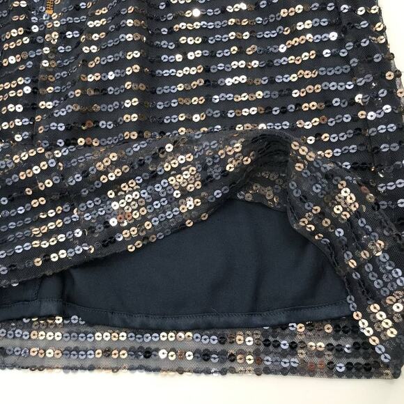 French Connection Blue Gold Sequins Sheer Sleeve Party Cocktail Dress Size 8 - Picture 8 of 9